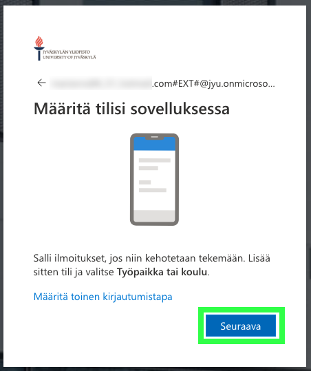 Määritä tilisi- ikkuna