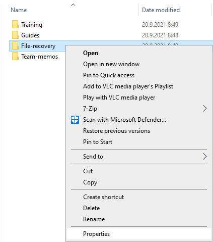 open folder properties