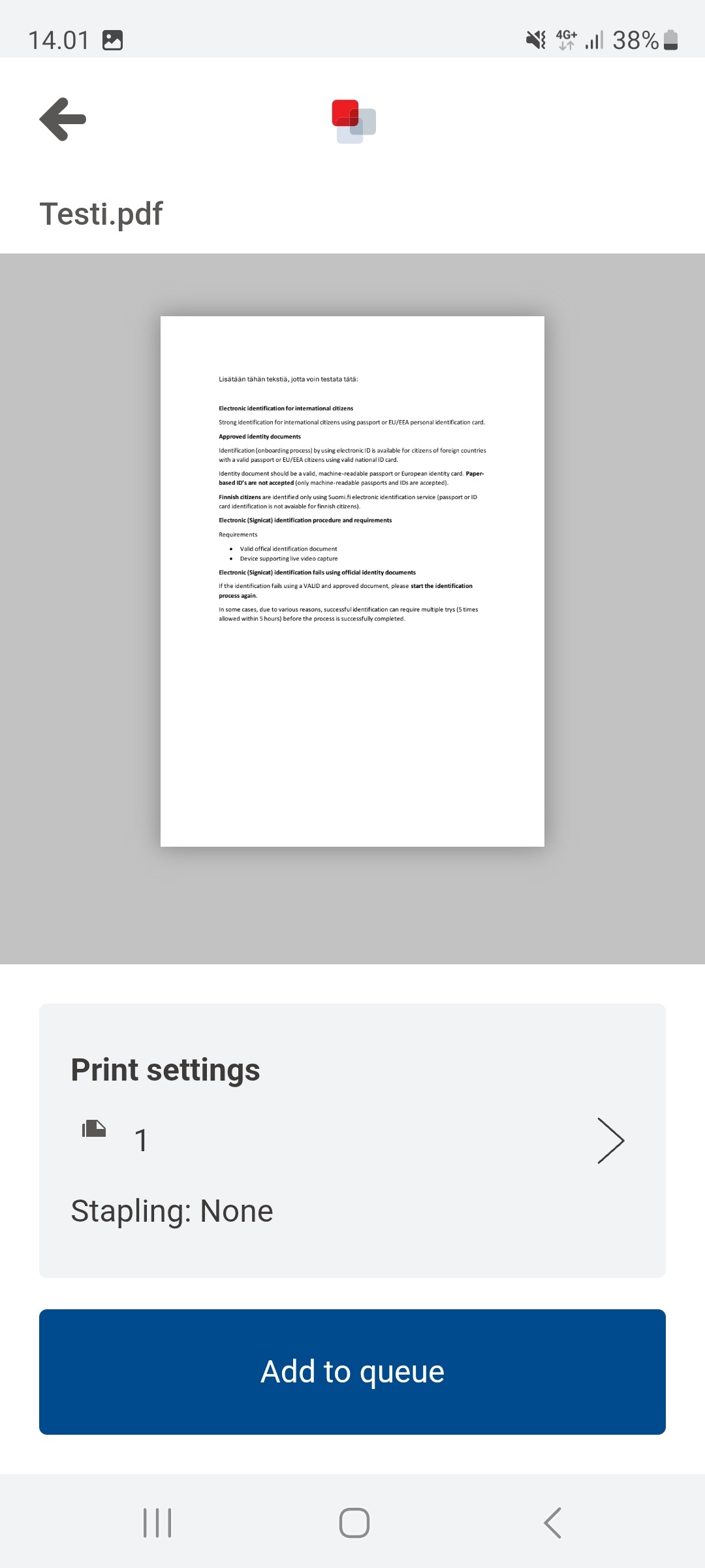 Print settings.