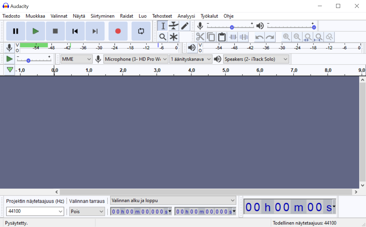 Audacityn pääikkuna Audacityn pääikkuna