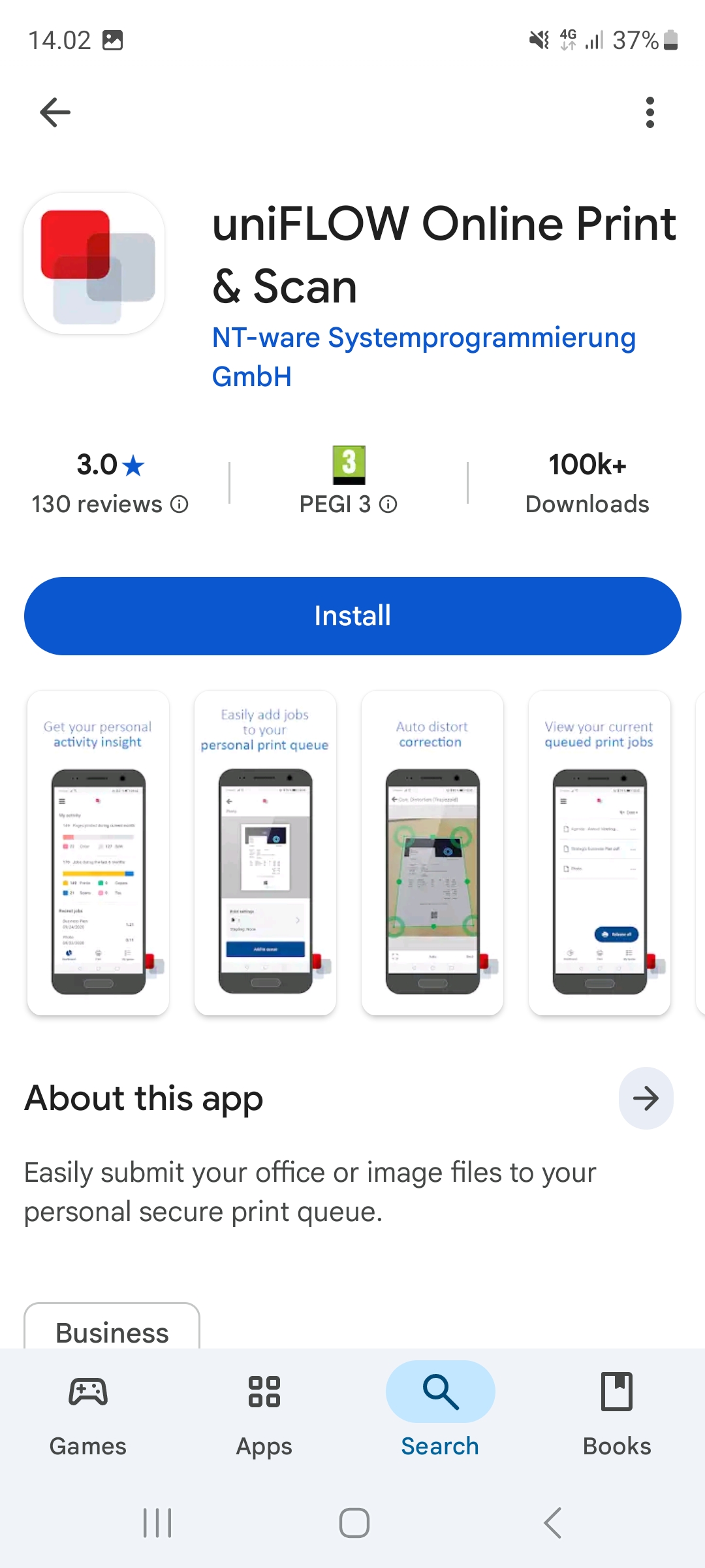 Install the uniFLOW Online app on your phone from Google Play or the Apple App Store.