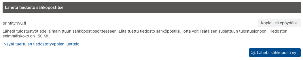 UniFLOW Online, aloita tulostus- välilehti, lähetä tiedosto sähköpostilla.