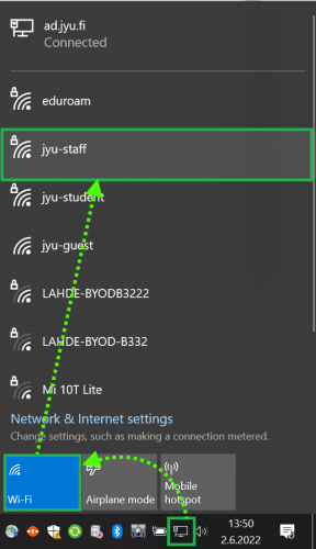 Avaa verkkoasetukset ja valitse verkko