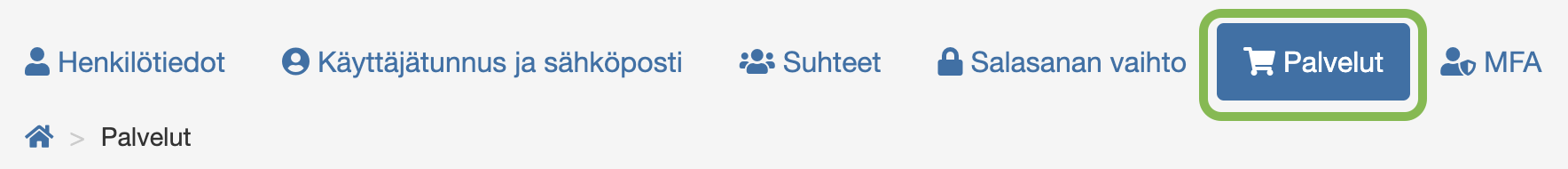 palvelut palveluiden aktivointi