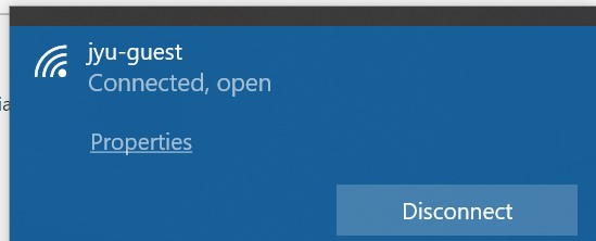 When you go to check the network again from the right side of your computer, you will see "Connected, open" under jyu-guest net. 