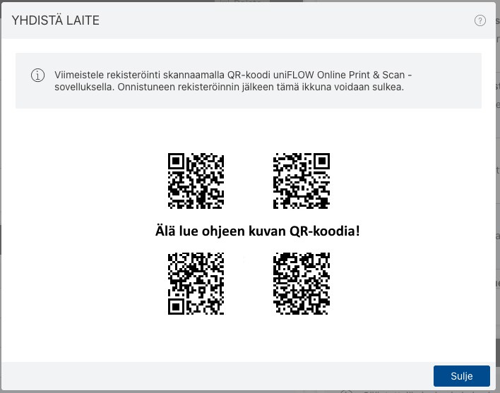 Tietokoneen ruudulla näkyvä QR-koodi.