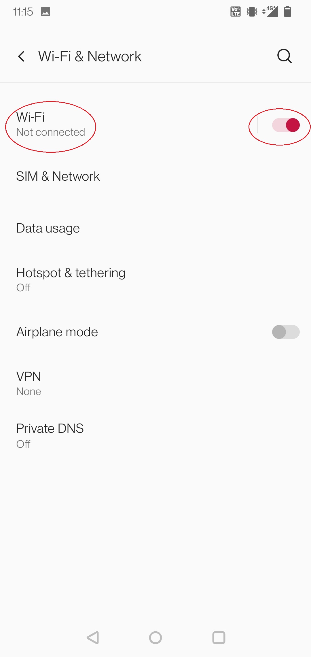 The picture shows the "Wi-Fi networks" view. The first setting is Wi-Fi. Check that the wireless network is on.