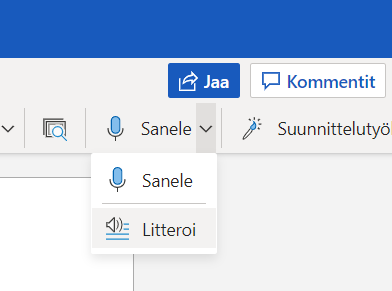 Valitse toiminto Litteroi