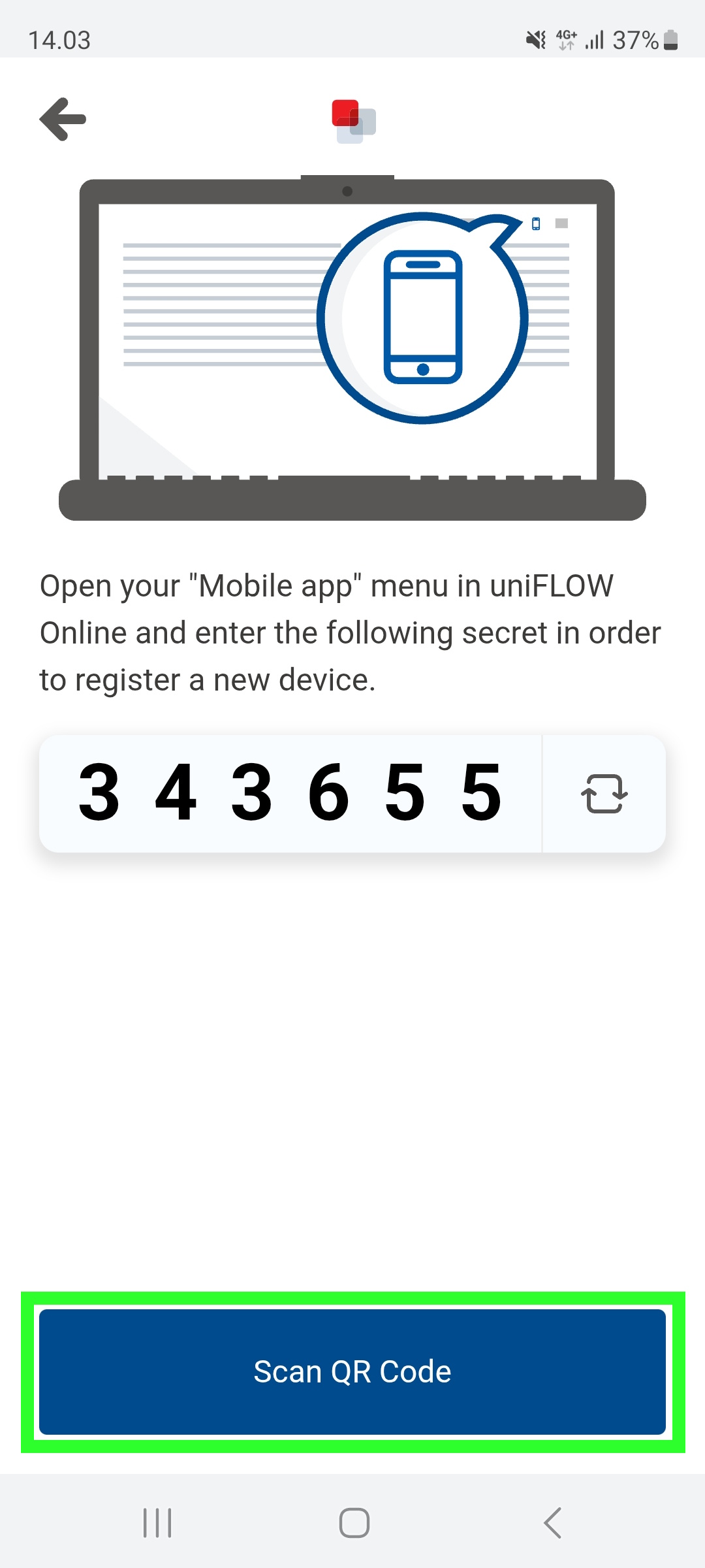Scan the QR code using the uniFLOW app on your phone.