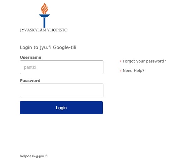 University of Jyväskylä's HAKA login window.