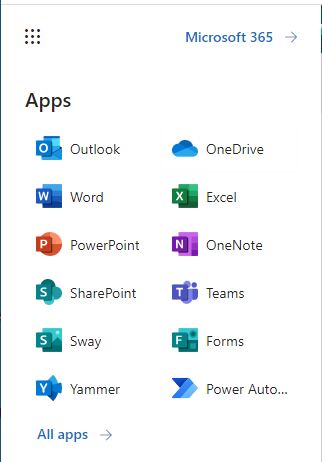 Microsoft Office 365 applications, including Teams, Word, Ecxel, Outlook, etc.