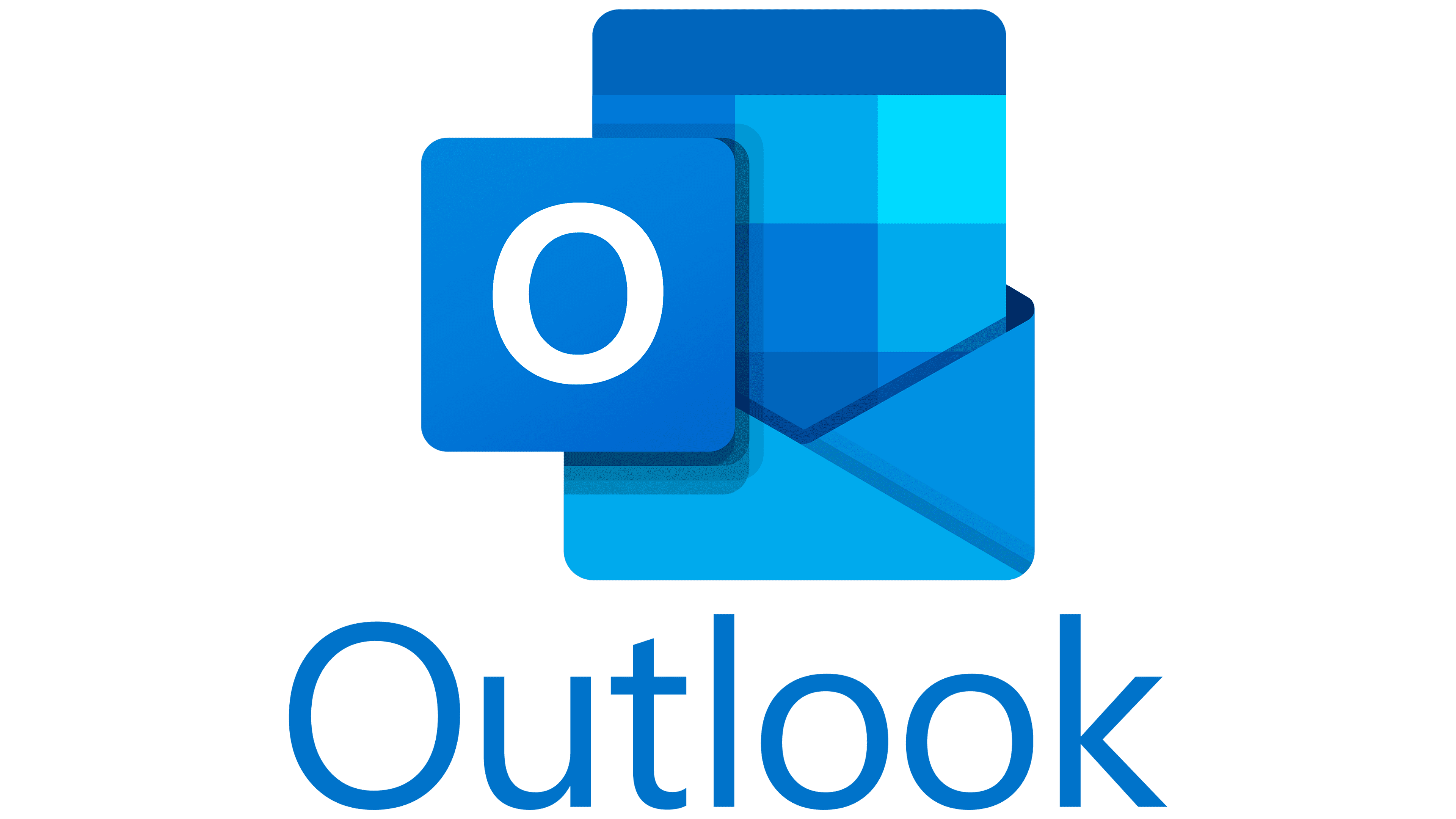 The picture shows the Outlook logo. The logo looks like a big blue envelope with the letter O next to it.
