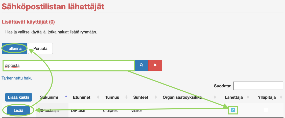 Uuden lähettäjän ja ylläpitäjän lisääminen Uuden lähettäjän ja ylläpitäjän lisääminen