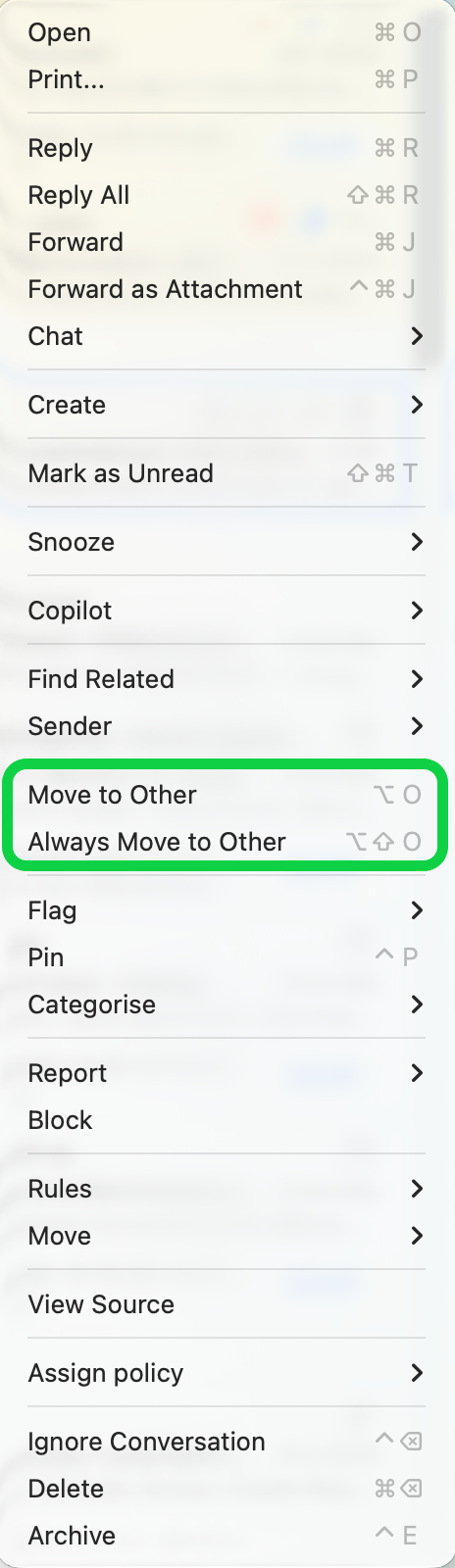 In Outlook, you can move email messages between views by selecting the email you want to move, right-clicking it, and choosing "Move to the Focused/or Other folder."