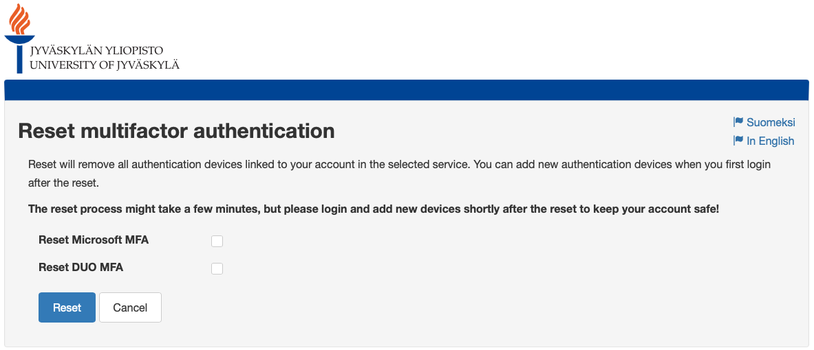 Choose mfa for resetting