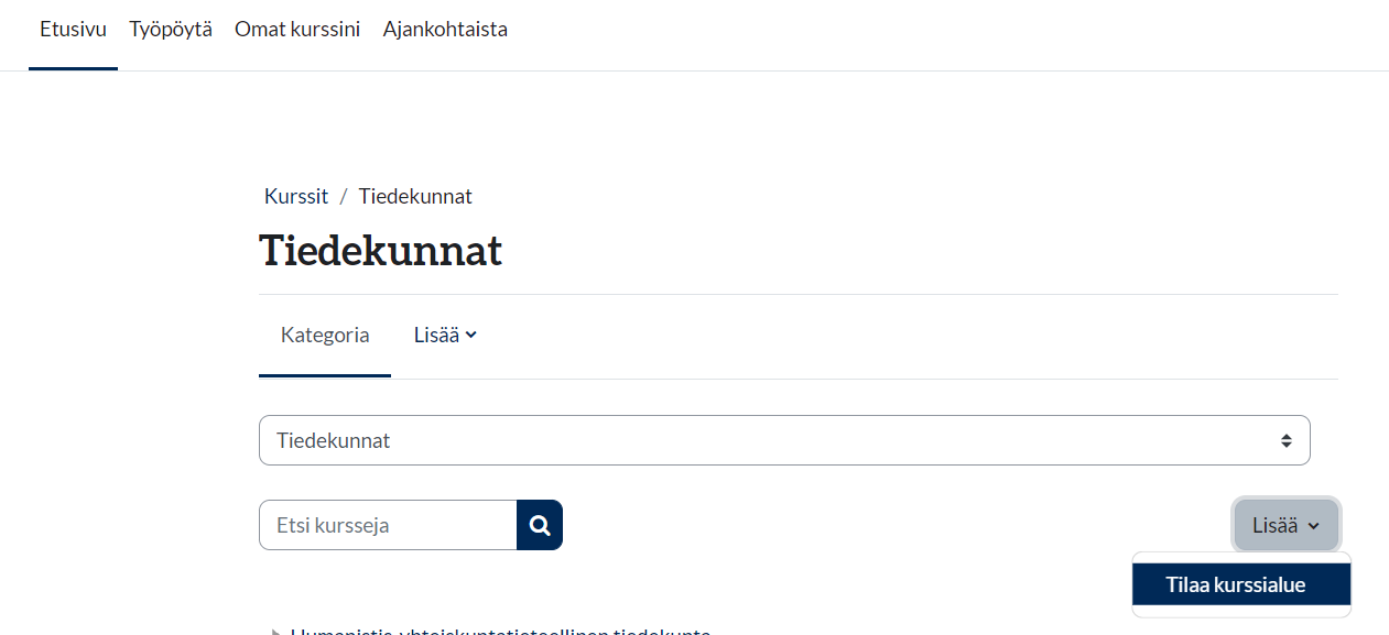 Tilaa kurssialue sivu